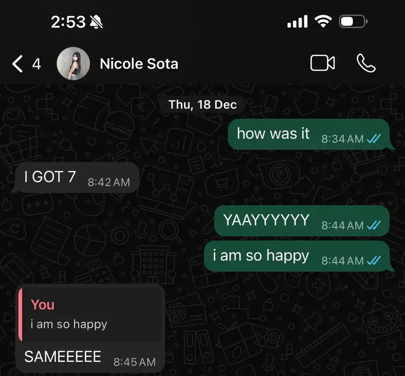 IB Physics score screenshot — student scored 7