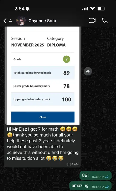 IB Physics score screenshot — student scored 6